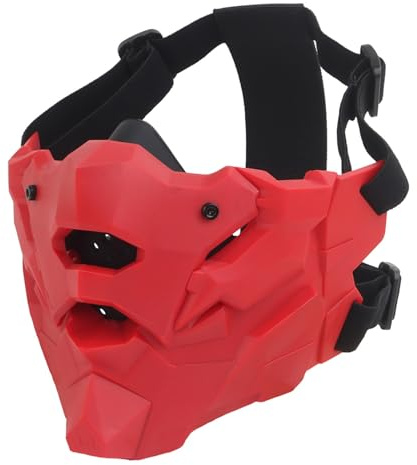 Masque Demi-Visage de Mécanicien pour Airsoft, Masque Tactique de Paintball, pour Les Sports de Plein Air et Les Costumes de Cosplay(Red)