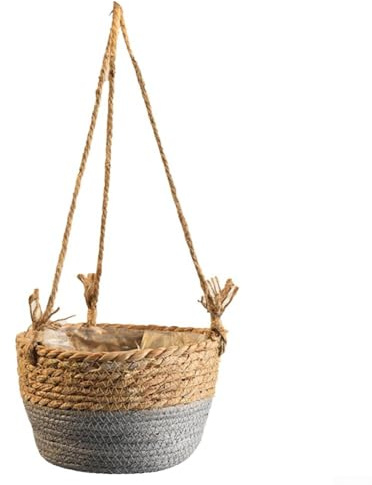 Hosrivae Greenery - Fleur en rotin naturel de 20 cm de diamètre pour intérieur avec herbe lierre - Support de plantes suspendues pour panier extérieur - Corde de suspension murale pour plantes grasses