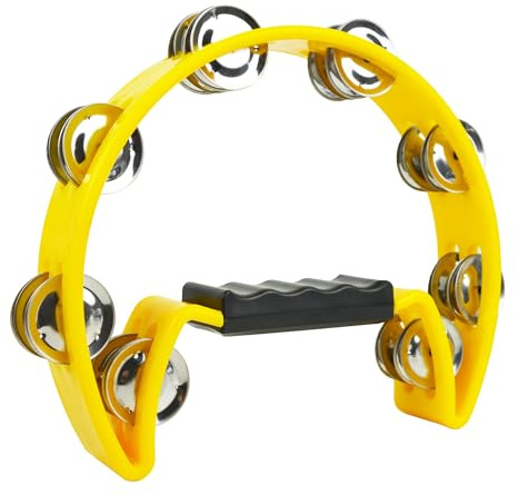 A-Star Halbmond-Tamburin, Double Jingle Bell Cutaway mit ergonomischem Griff – Sänger, Bands, Musiker, Musikunterricht – Gelb