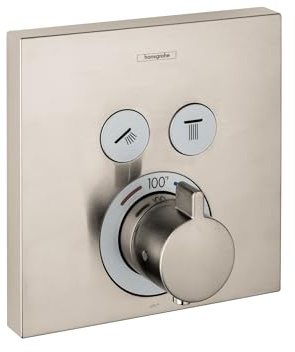 hansgrohe ShowerSelect Modern Thermostatic Shower Valve Trim with Temperature Control and Diverter in Brushed Nickel, 15763821
