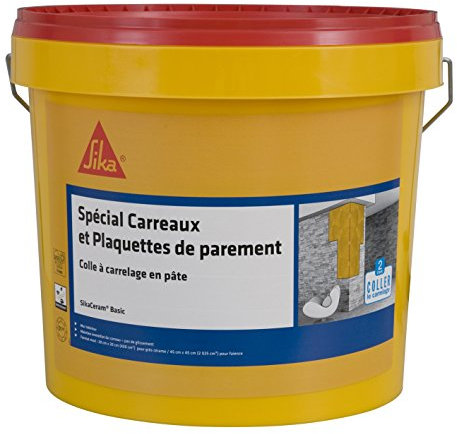 SikaCeram Basic, Colle à carrelage en pâte pour carreaux et plaquette de parement (D1-ET), 15kg, Blanc
