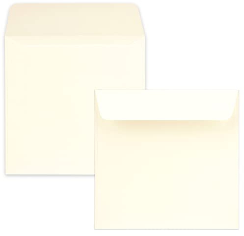 100 quadratische Briefumschläge Farbe: Creme - 15,5 x 15,5 cm (155 x 155 mm) - Nassklebung mit gerader Klappe - 120 Gramm/m²- Marke: NEUSER PAPIER