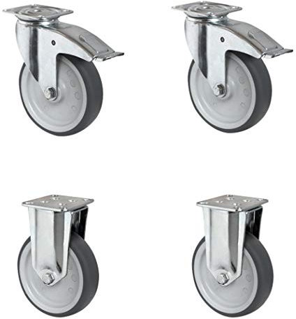 CASCOO SETTAFA100P2T2P0N Rollensatz 2 Lenkrollen mit Feststeller, 2 Bockrollen, Polypropylen, Durchmesser 100 mm, Apparaterollen, Gleitlager, spurlos, Traglast 300 kg (4-er Pack)