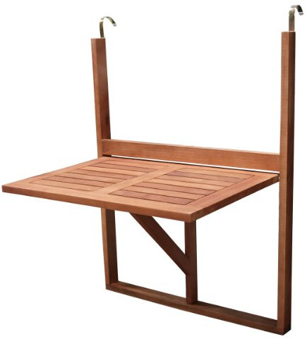 DEGAMO Balkonhängetisch Hängetisch 60x40cm klappbar, rechteckige Tischplatte, Akazienholz braun geölt