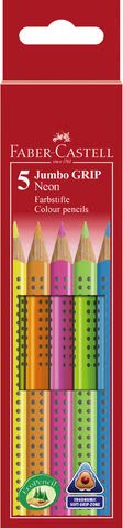 FABER-CASTELL Farbstift Jumbo GRIP, Schreibfarbe: 5er neon sortiert (5 Stück), Sie erhalten 5 Packungen á 5 Stück