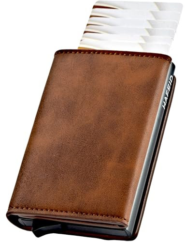 HAFEID Magnet Wallet Slim - Kartenetui mit RFID Schutz - Portemonnaie mit Münzfach und Scheinfach - Kreditkartenetui und Geldbeutel - Geldbörse für Damen und Herren - mini Portmonee Braun