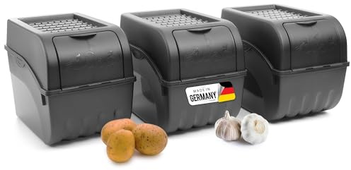 Novaliv Kartoffel Aufbewahrungsbox | 3x groß 9L | ANTHRAZIT GRAU | Zwiebelbox | Gemüsebox stapelbar Kartoffelbox Zwiebel Aufbewahrung Kartoffelkorb Obstbehälter Kartoffelkiste Frischhaltedose