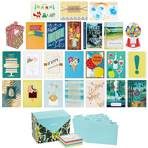 Hallmark Pack of 24 Handmade Assorted Boxed Greeting Cards, Modern Greenery—Birthday Cards, Baby Shower Cards, Wedding Cards, Sympathy Cards, Thinking of You Cards, Thank You Cards
