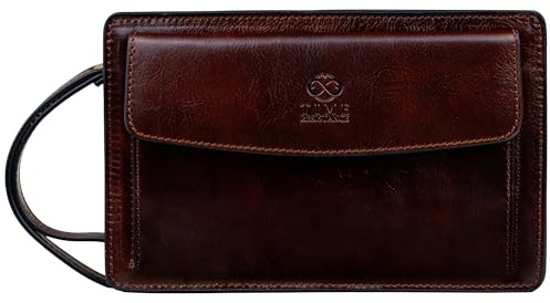 Time Resistance - Bolso de mano de cuero para hombre - Organizador de muñeca - maletín hecho a mano en Italia, Marrón
