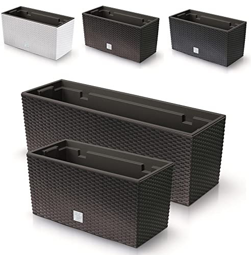 R.G. Blumenkasten Blumentopf Balkonkasten Pflanzkasten Blumenkübel DRC Rattan Optik mit Pflanzeinsatz (400 anthrazit)