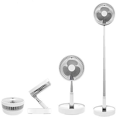 Tischventilator, höhenverstellbarer Standventilator, super leiser faltbarer Bodenventilator, 4 Geschwindigkeiten, 7200 mAh USB-Akku, Fernbedienung, Schreibtischventilator für Zuhause und Büro (weiß)