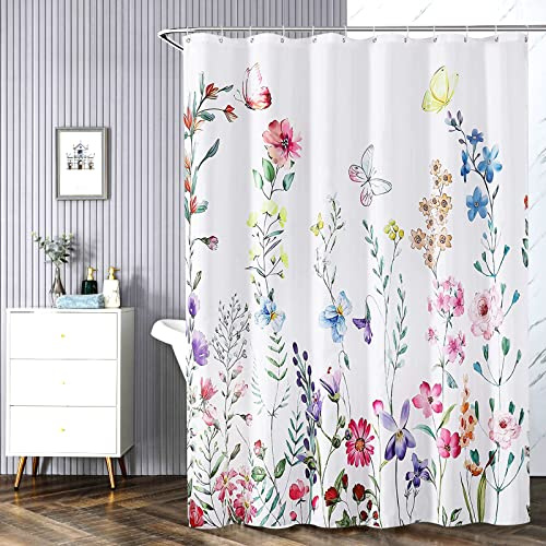 REZAYMRS Frühling Blumen Duschvorhänge mit 12 Haken, Bunt, 180x180cm