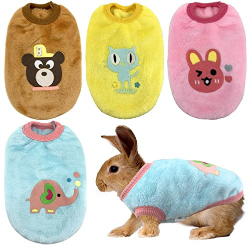 Vehomy 4Pcs Rabbit Clothes Bunny Clothes Small Pet Cozy Fleece Vest Rabbit Guinea pig Jumper Warm T-Shirt Sweater for Ferret Teacup Poodles Puppy Kitten and Other Small Animals XS