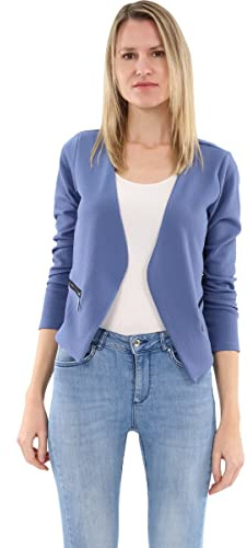 Malito - Blazer da donna a manica lunga - Blazer in jersey tinta unita - Giacca corta basica - Blazer in felpa con zip - Tasche - Blazer aderente 6040 (Taglia S-XXL), blu jeans, L