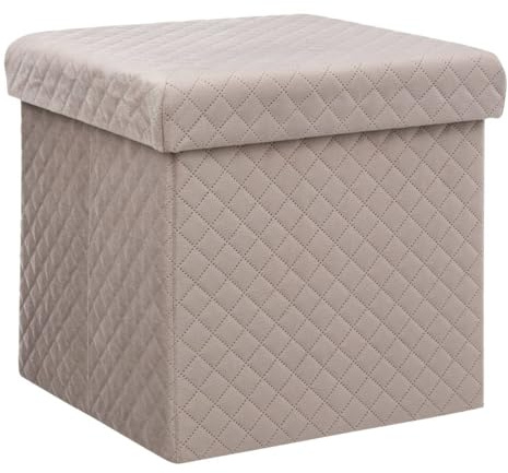 Five - 2 en 1 Pouf et Coffre de Rangement en Velours Beige Lin 31 x 31 cm