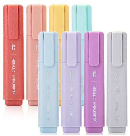 Mr. Pen- Glitter Highlighters, 8Pack, Metallic Colors, Chisel Tip Aesthetic Highlighters, Cute Markers