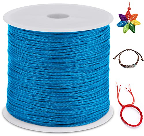 LEREATI 0.8mm Filo Nylon per Braccialetti, 100m Cordoncino per Braccialetti Coda di Topo Cordoncino Natalizio, Macrame Corda per Collane Perline Gioielli Fai da Te (Blu Lago)