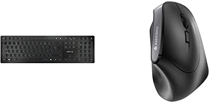 Cherry KW 9100 Slim, Clavier sans Fil, Disposition française, Clavier AZERTY, Connexion Bluetooth ou Radio au Choix, Noir-argenté & MW 4500, Souris sans Fil, Souris Ergonomique