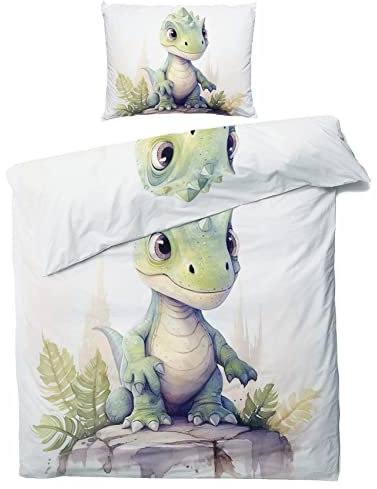 ZDABAOEC Dino Bettwäsche 140x200 Kinder Jungen, Weiche Microfaser Kinderbettwäsche 2er Set - 1 Bettbezug + 1 Kissenbezug 70x90, mit Reißverschluss, Wende Motiv