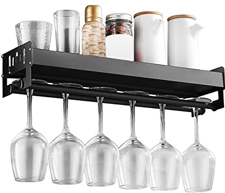 WORDFUN Gläserhalter Wand Montiert Schwarz Doppelschicht Aluminium, GlasWein Champagner Cup Hangers Rack Halter, Multifunktions Display-Ständer, Große Kapazität, Nimmt Keinen Platz Weg