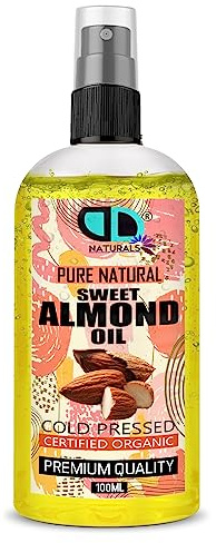 100ml Spray | Pure Sweet Almond Oil Carrier Oil Aromatherapy, Massage, Moisturizing Skin, Hair, Suited to Dry, Sensitive Skin, Nails Cuticles, Ears, Face Body, Stretch Marks