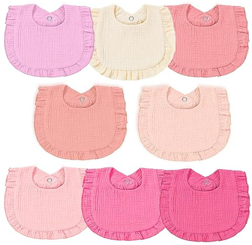 duludulu Baby Muslin Bibs, Bandana Drool Bib for Girls, Adjustable 100% Cotton Soft Baby Bibs for Drooling and Teething Organic Solid Colors Lap-Shoulder