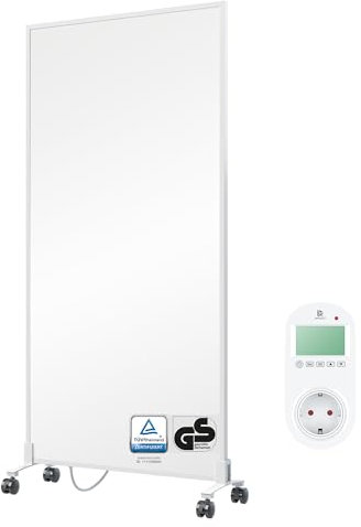 BR Bringer Infrarotheizung Standgerät - 1200 Watt - Energiesparend - Mobile Elektroheizung mit Standfüßen auf Rollen, Steck-Thermostat - 5 Jahre Garantie, TÜV - Deutsche Qualitätsmarke (weiß)