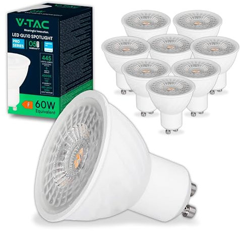 V-TAC 10x Lampadine LED GU10 6W (Equivalenti a 60W) - Chip SAMSUNG - 445 Lumen - Alta Luminosità - Faretto Led GU10 per Massima Efficienza e Risparmio Energetico - Lampadina Luce Naturale 4000K