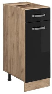 Vicco Küchenunterschrank R-Line, Schwarz Hochglanz, 30 cm | 1 Schublade · Ohne Arbeitsplatte · Höhenverstellbare Füße · 1 Tür · ✓ Frei kombinierbar