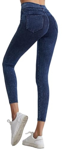 Onsoyours Jeggings da Donna Jeans Leggins a Vita Alta Stretchy Treggings Yoga Pantaloni Casual Slim Pantaloni Jeggings Elasticizzati Attillati in Denim A Blu Scuro XXL