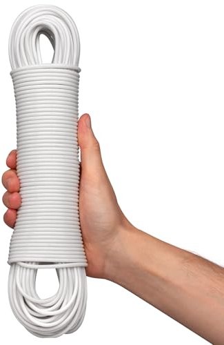 Hardys 15m Washing Line Rope | Strong & Long Clothes Line Rope with Steel Core & PVC Coating | For Indoor, Outdoor & Camping | Rot, Mould & Weather Resistant | White