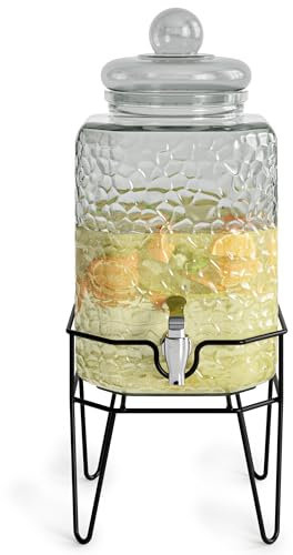 Style Setter Beverage Dispenser w/Stand (Set of 1), 1.5 Gallon Large Countertop Glass Drink Dispenser w/Spigot, Party Drink Dispenser for Sweet Tea Lemonade Punch Water, Juice Dispensers for Parties