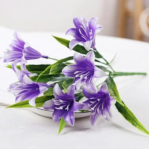 ZFISH Lilie, künstliche Blumen für drinnen und draußen, zur Dekoration, UV-beständig, kein Verblassen, Pflanzen für Garten, Veranda, Schlafzimmer, Büro, Tisch, lila, wie abgebildet