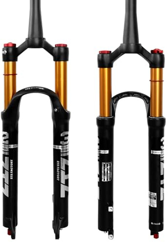 ZTZ 26/27.5/29 inch MTB Air Suspension Fork, 1 1/8 to 1.5 inch Tapered Tube,120mm Travel,QR 9mm*100mm, Manual Lockout, Ultralight Front Fork for XC/AM Mountain Bike (Gold, 27.5)