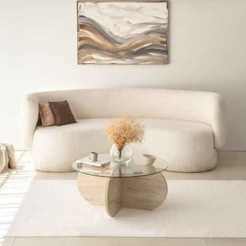 CONCEPT USINE Table Basse RIBE Effet Pierre Plateau Verre 75x75 cm