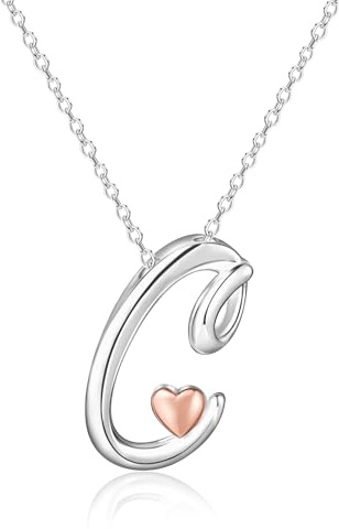 Mesovor Silber Anfänglich Kette für Damen, Halskette mit Buchstaben Namens Anhänger und Herz aus Roségold, Schmuck Geschenke, 50 cm Kette