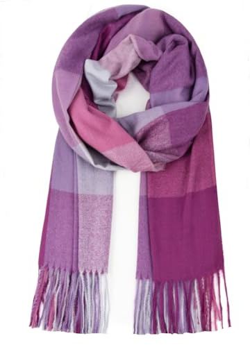 Glamexx24 Schal Damen Winter Kariert Fashion: Damen Winter Schal, Strickset Schal übergroßer Quadratisch Deckenschal Deckenschal Halstuch Streifen Muster Fransen Poncho