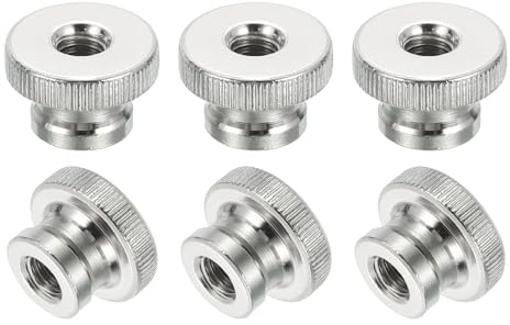 sourcing map Rändelmuttern, M8 x 16 mm, Karbonstahl, Mutter, Eisen, runde Knöpfe, Verbindungselemente, hoher Kopf, Durchgangsloch, Handschraubenmutter für 3D-Drucker, Silber, 6 Stück