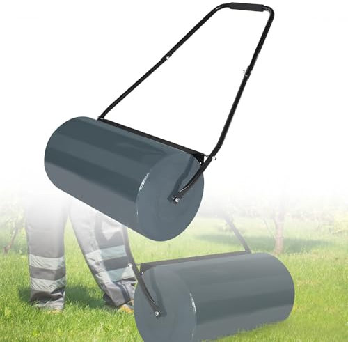 HENGMEI Rasenwalze befüllbar Handwalze Gartenwalze 57cm-Metall Handwalze Rasenroller gartenfräse rasenlüfter-32 cm Durchmesser, 46 l Füllvolumen (Anthrazit)