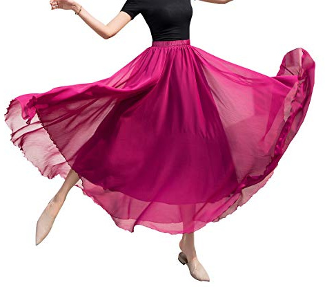 Artykey Donna Lunga Gonna Estate Boho Vita Alta Plissettata Gonna Spiaggia Danza Festival Spiaggi Maxi Skirt Fuchsia