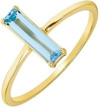 Mesnt 14K Gelbgold Gold Ringe Frauen 585 mit Baguette-Form Topas, Größe 51 (16.2)