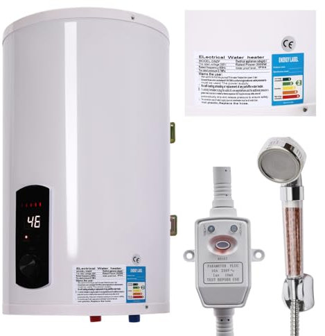DAOHHFO Elektrospeicher Warmwasserspeicher 220V (30L, Leckage-Schutz, Praktische Dusche, Temperaturanzeige, 25-75°C) - 2000W Elektro Wandspeicher Tank-Wassererhitzer Boiler Wasserboiler (Weiß, 30L)
