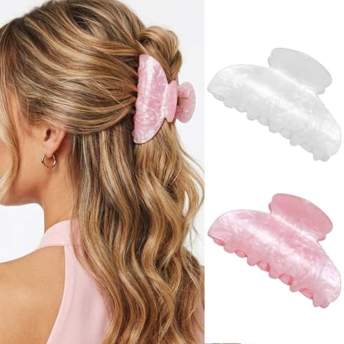 Reaky Haarklammer aus Acryl, rosa, niedlich, mittelgroß, Haarschmuck für Damen (Rosa + Weiß)