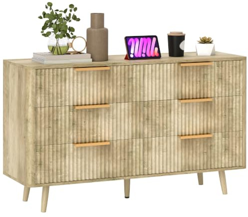 HOMCOM Commode 6 Tiroirs Scandinave 120 x 40 x 76 cm Chêne