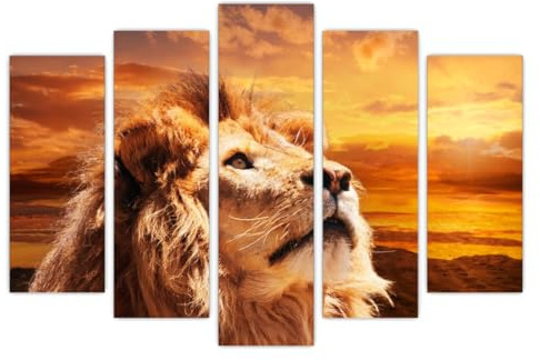 AREDE Set di 5 Stampe da Parete Quadri Moderni Decorazioni da Muro per Casa Soggiorno Camera da Letto e Cucina Leone| 120 x 80 cm | Pronto da appendere