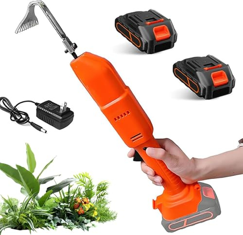 ERZJUT Electric Cultivator Hoe & Weeder, Cordless Cultivator Garden Tool with 2x1.5Ah Battery, Handheld Digging Hoe Hand, Gardening Tools & Rake for Loosening Soil, Digging, Weeding
