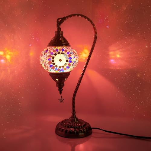 Ruhaieba Turkish Moroccan Lamp, Handmade Tiffany Mosaic Glass (Red)