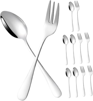 IMIKEYA 12 Piezas Cucharas y Tenedores Inoxidable Cucharillas Pequeñas para Café Té Postres y Aperitivos Diseño Pulido para Ocasiones Especiales Aptas para Lavavajillas