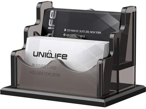 Uniclife Acryl Visitenkartenhalter für Schreibtisch 2 Fächer klarer horizontaler Visitenkartenständer Organizer für Büro Zuhause Ausstellung Kapazität 120 Karten schwarz
