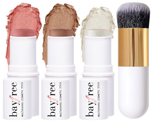 KIMUSE Set 3 Barras de Maquillaje, Colorete, Contorno e Iluminador | Para Retoques en el Trabajo o de Viaje Textura Ligera que Se Difumina en Mejillas, Labios y Ojos, Apta para tu Tono de Piel